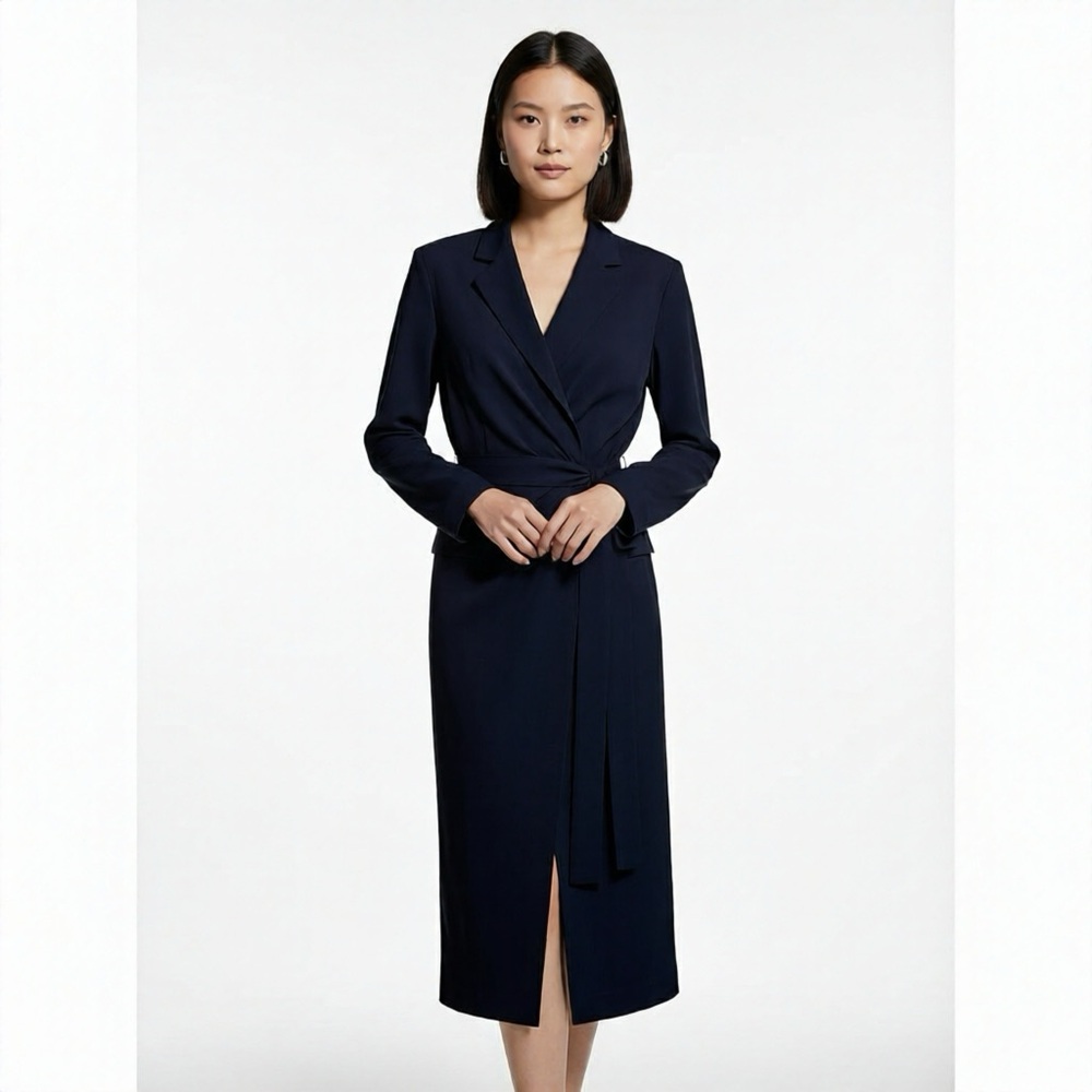 Nordstrom Signature Elegant Navy Long Sleeve Dress